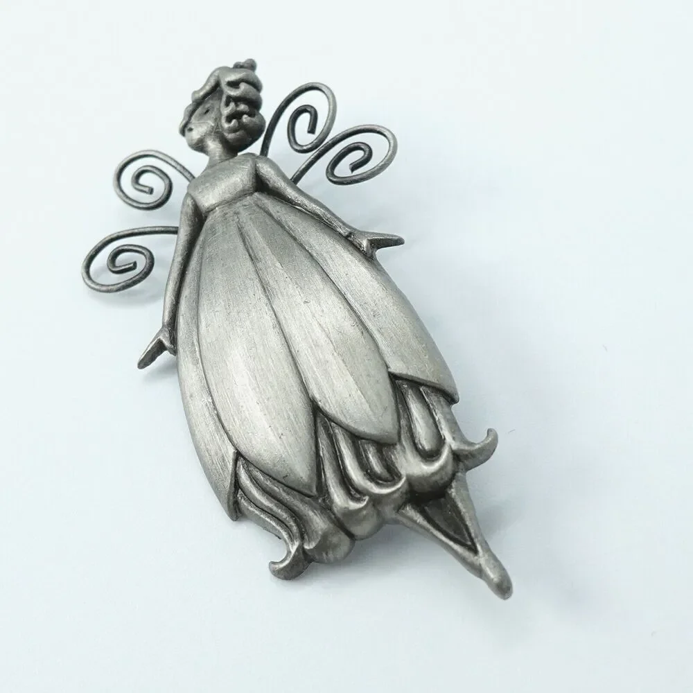 Vintage‎ Fairy Brooch HMK Hallmark Pewter Whimsical Ethereal Mystical Goblincore